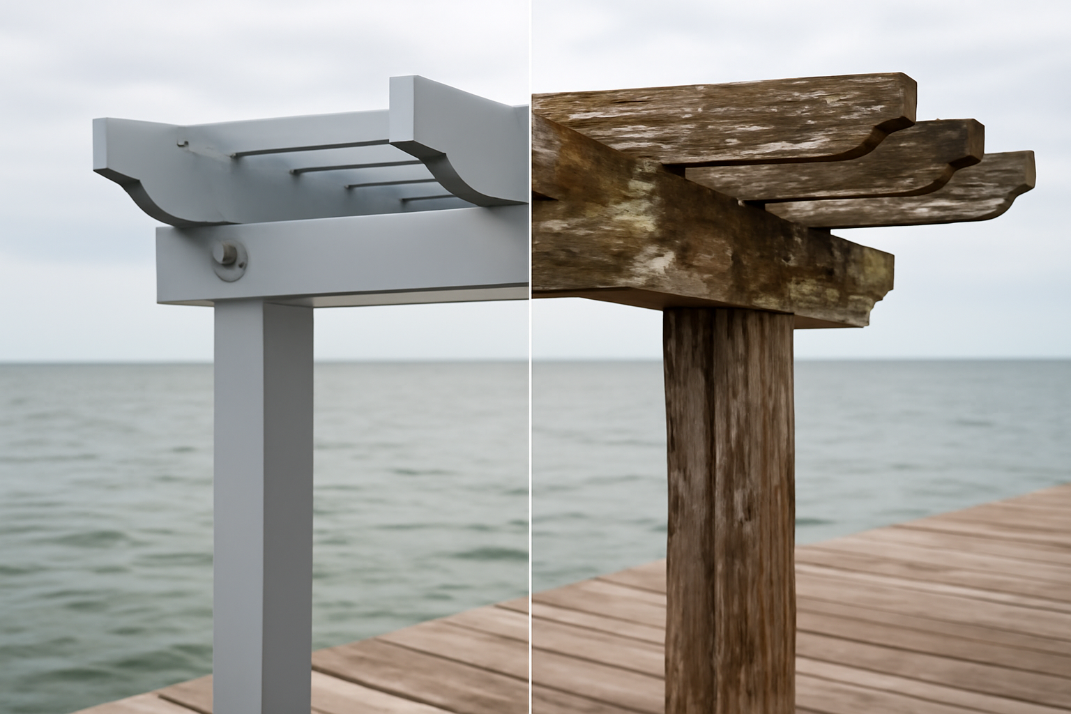 Aluminum vs Wood Dock Pergola: Five Years of Gulf Coast Salt Air Compared